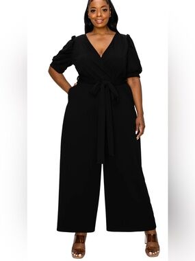 Livd Brand Black Jumpsuit Iris Surplice Belted Pocket Comfortable Women Size 2X